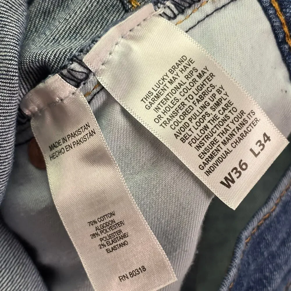 Lucky Brand 410 Jeans 36x34 Medium Wash Blue Denim Athletic Straight Leg Stretch